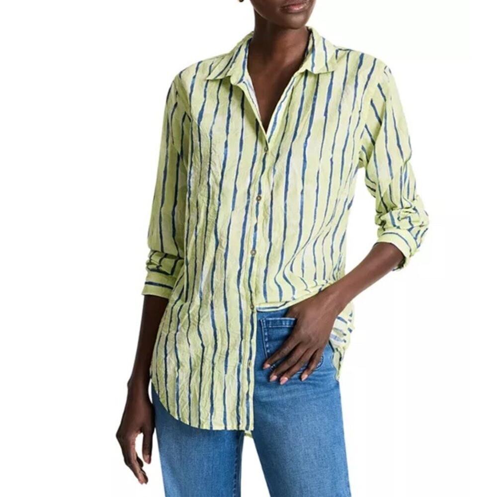 Nic+zoe Womens Button Down Shirt Lightweight 100% Cotton Coastal L Watercolor